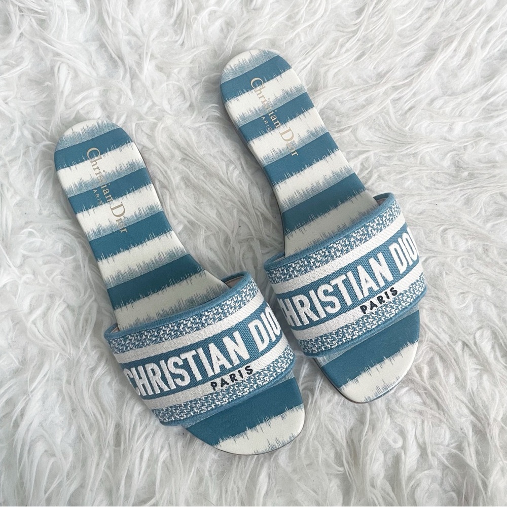 Christian Dior Cotton D-Stripes Embroidered Dway Mules Slide Sandal 38.5 - Picture 10 of 10